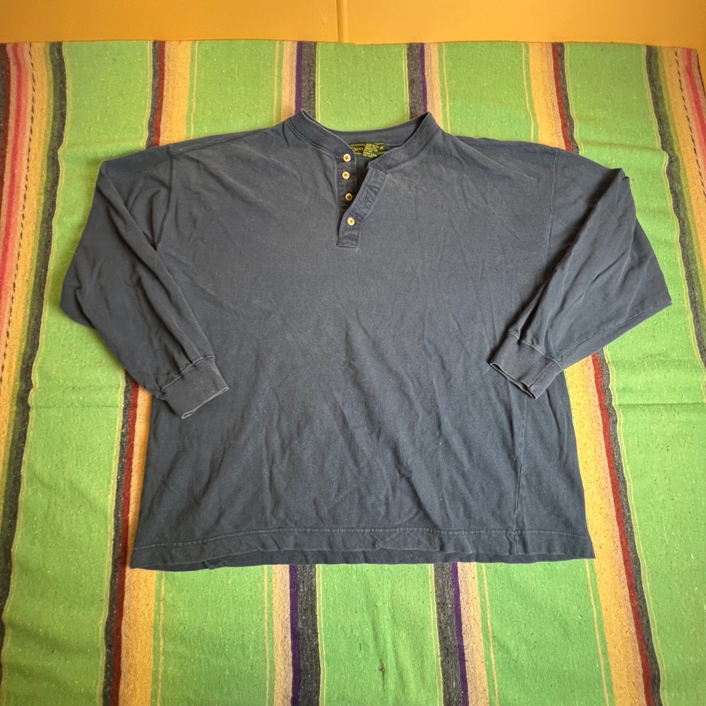Croft & Barrow Henley Shirt Mens Large Blue Long Sleeve Cotton Casual Relaxed